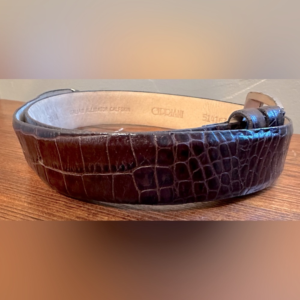 Cipriani Alligator Calfskin Size Small Women’s Cognac Brown Silver Belt Buckle